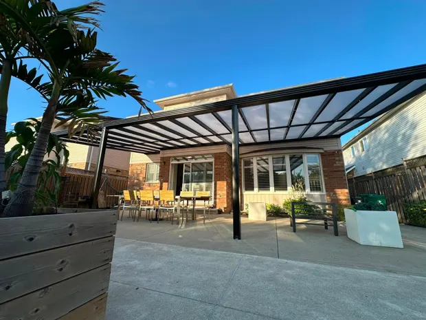 Pergola above an outdoor patio
